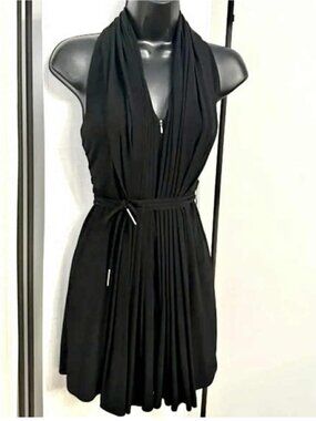 Arden B. Black Pleated Halter Zip-Up Romper with Tie Waist